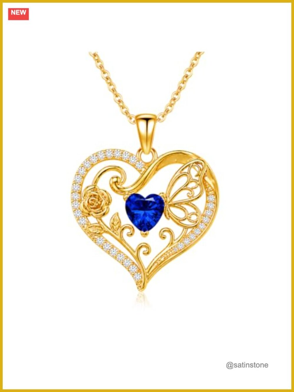 14K Gold Heart Necklace for Women Butterfly Pendant Gift